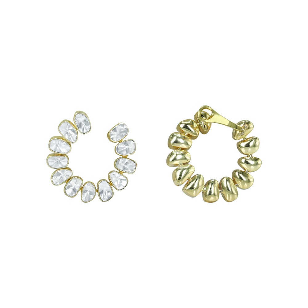 Spiral Hoop Earrings with Polki in Open Setting